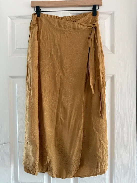 URBAN Romantics Golden Mustard Wrap Maxi Skirt with Side Tie - Picture 2 of 4